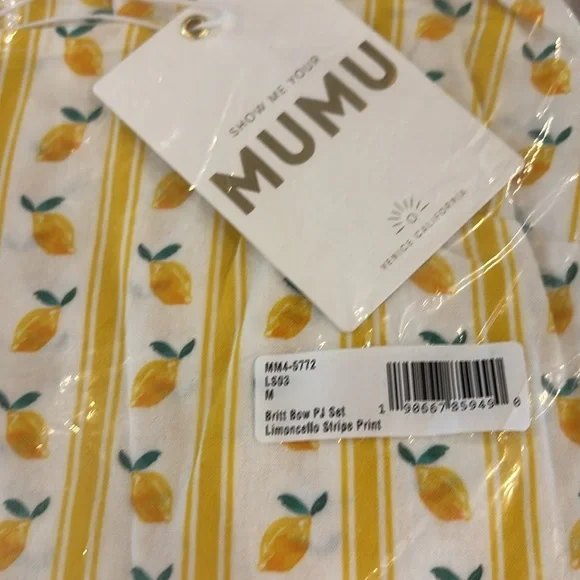 Show Me Your MuMu Britt Bow PJ Set Limoncello Stripe Print Medium NEW NWT Trendy - Picture 6 of 7